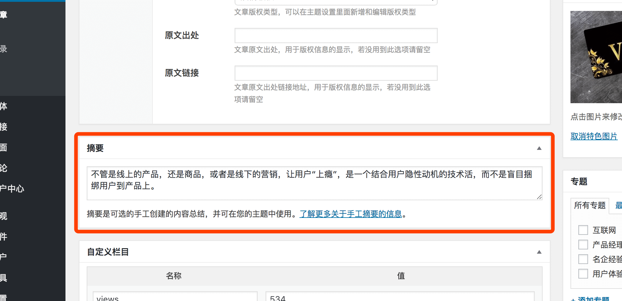 WordPress文章摘要如何设置 文章编辑页面没有摘要解决办法-新手站长网cnzhanzhang