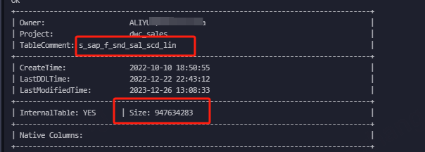 大数据计算MaxCompute选了一个表来看，我分别用API获取到他的datasize这个怎么解释？-[阿里云_云淘科技]